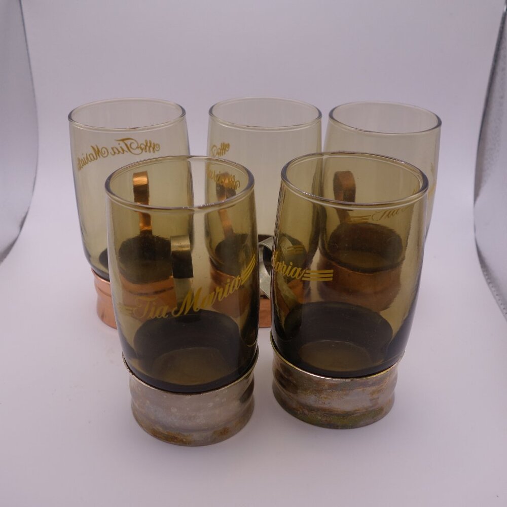 Set of Five(5) Tia Maria Glasses with Metal Handle and Base